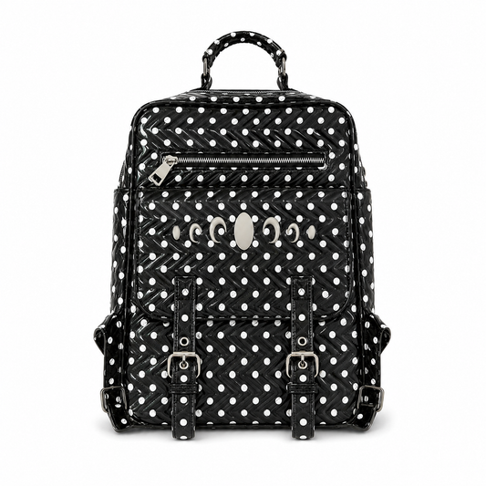 KARMANISTIC Studded PU Leather Backpack - Black / Black Polka Dot