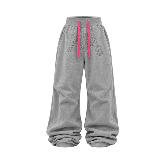 KARMANISTIC Relaxed Wide-Leg Embroidered Sweatpants