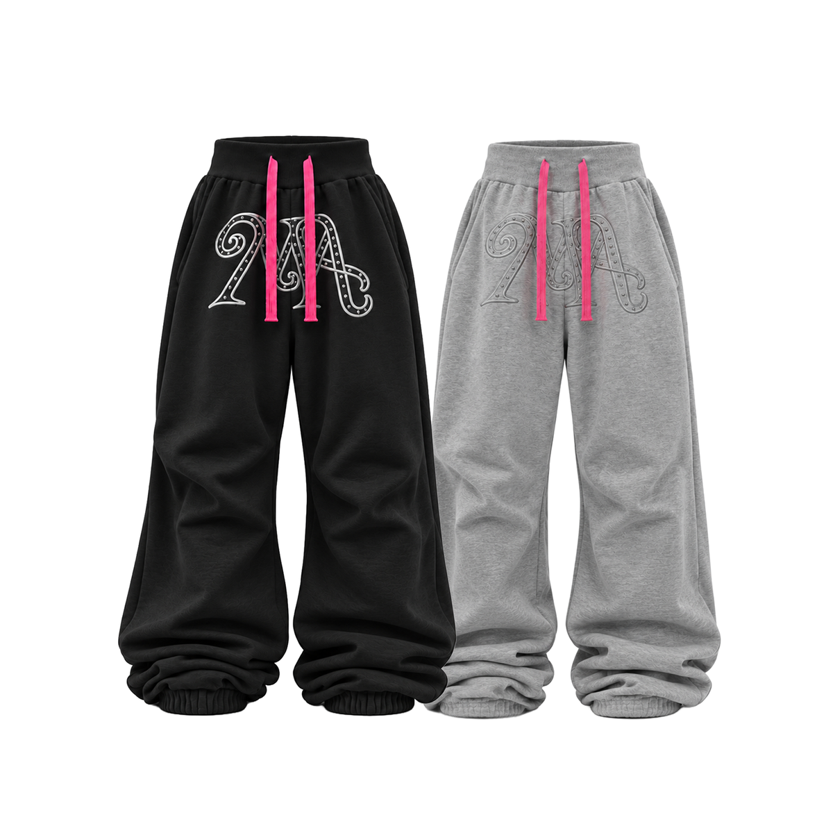 KARMANISTIC Relaxed Wide-Leg Embroidered Sweatpants