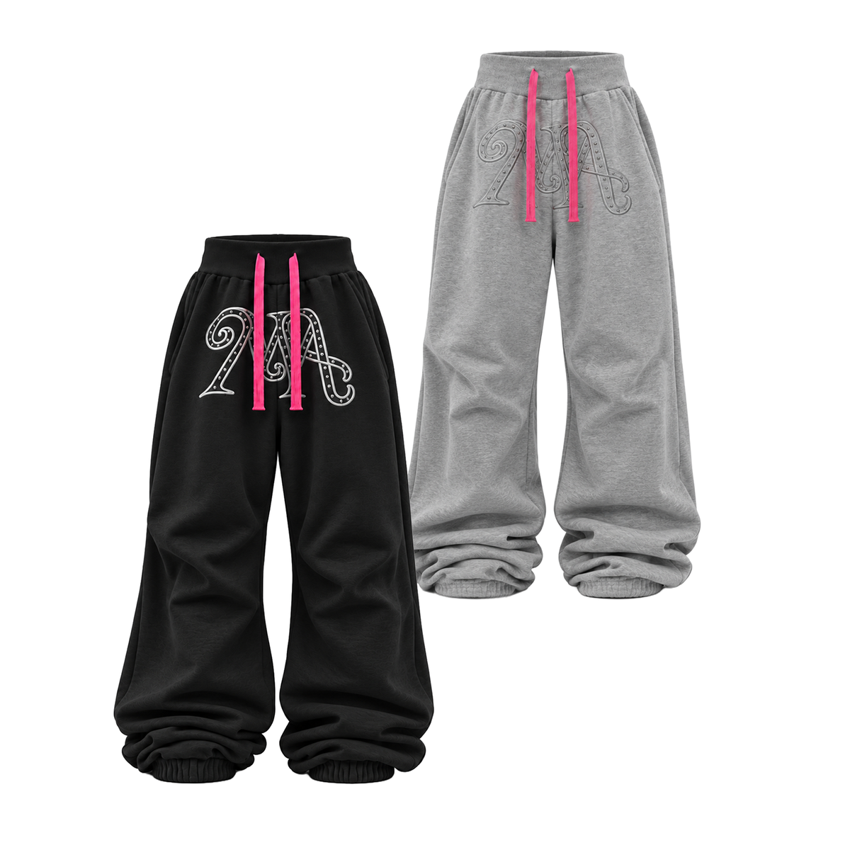 KARMANISTIC Relaxed Wide-Leg Embroidered Sweatpants