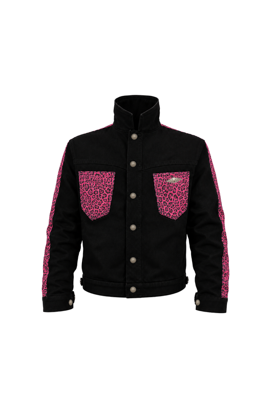 KARMANISTIC Leopard Panelled Denim Jacket
