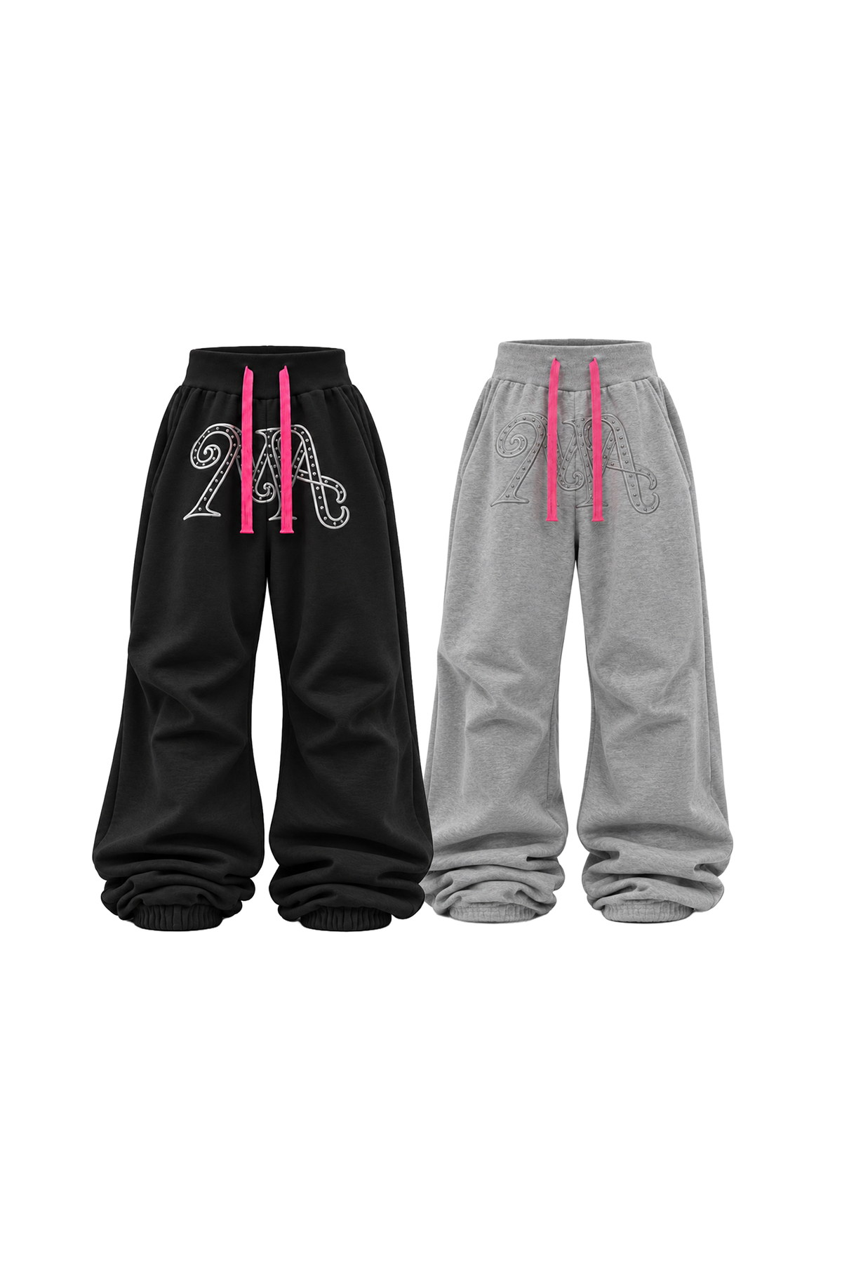 KARMANISTIC Relaxed Wide-Leg Embroidered Sweatpants