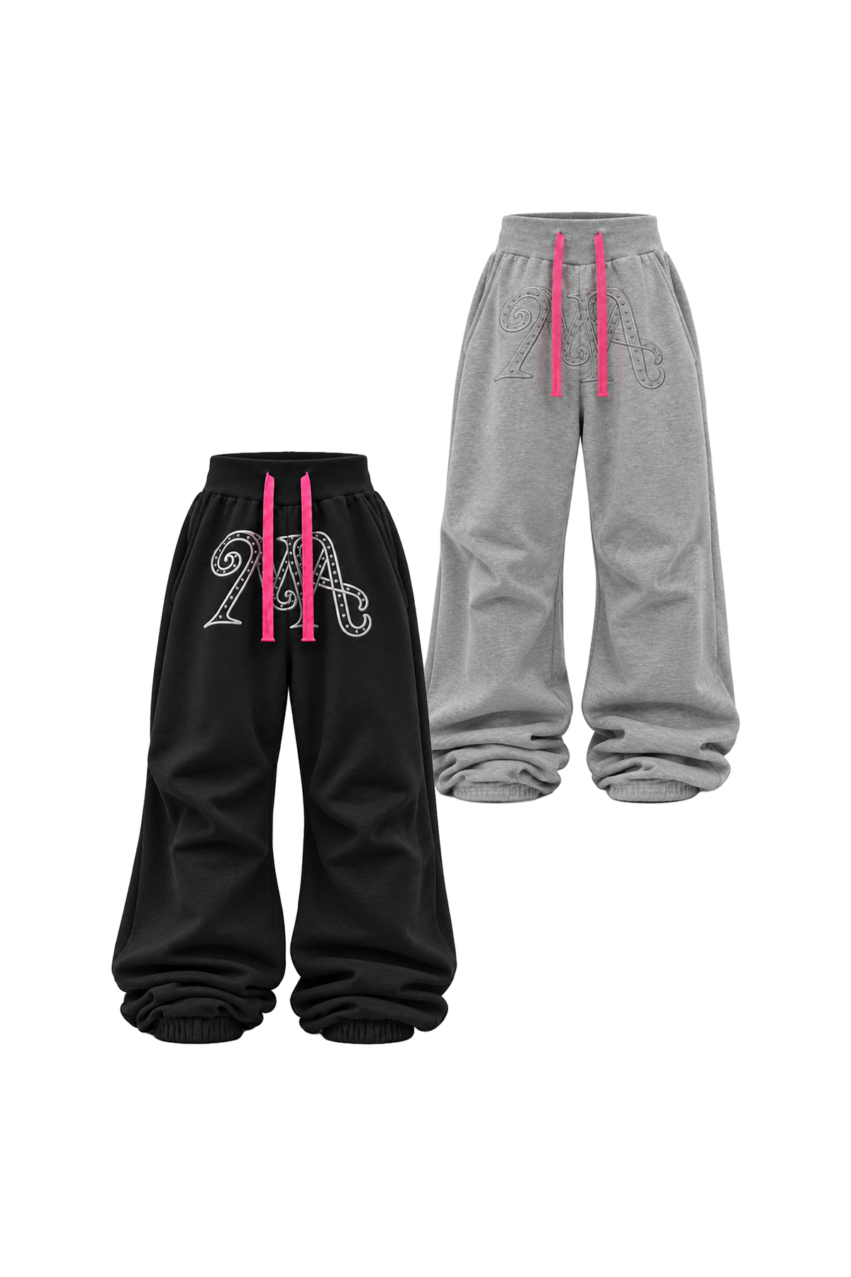 KARMANISTIC Relaxed Wide-Leg Embroidered Sweatpants