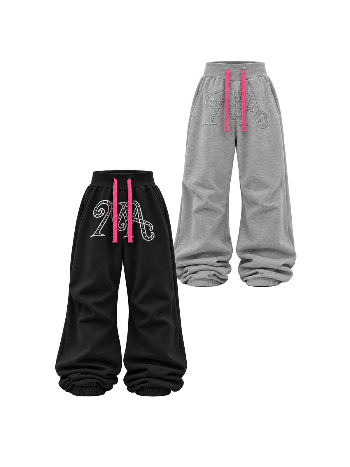 KARMANISTIC Relaxed Wide-Leg Embroidered Sweatpants