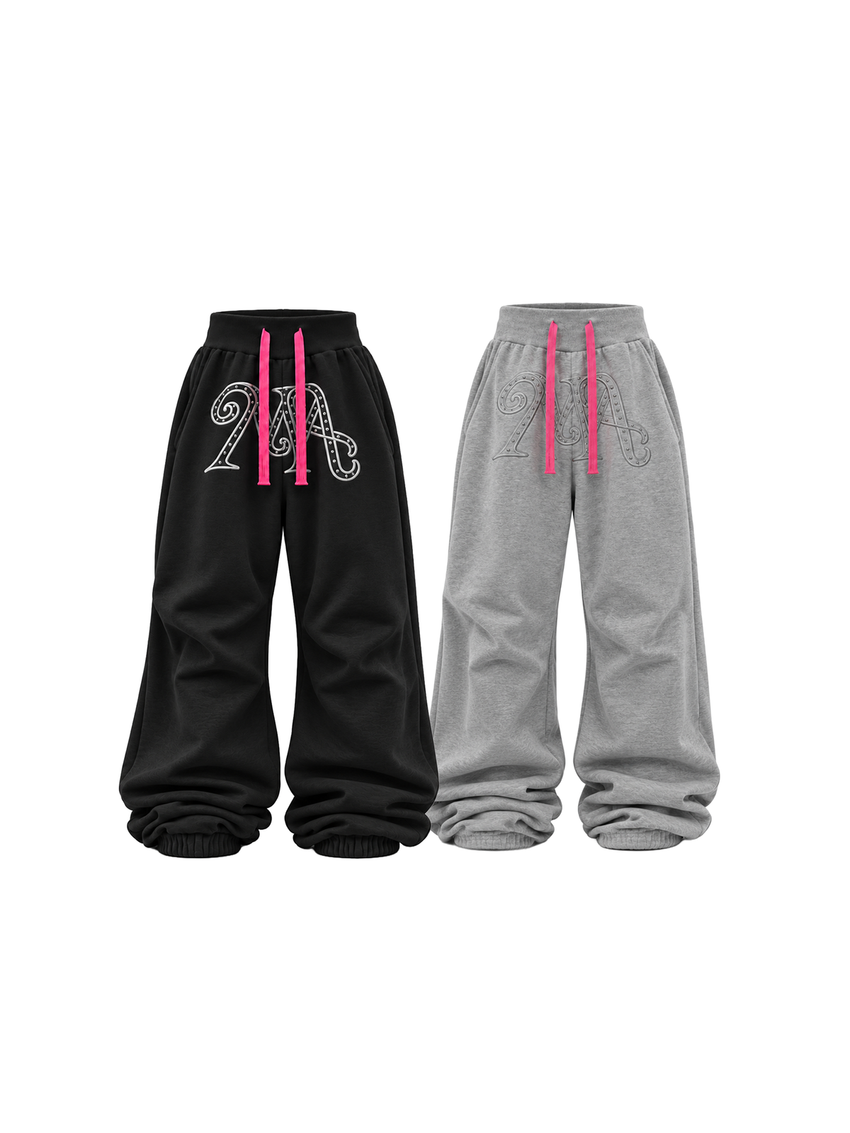 KARMANISTIC Relaxed Wide-Leg Embroidered Sweatpants