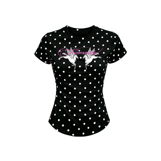 KARMANISTIC Fitted Polka-Dot Graphic T-Shirt - Black