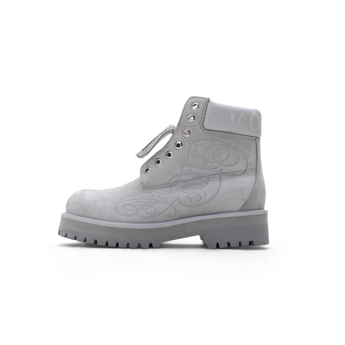KARMANISTIC Rhinestone Leather Platform Boots - Gray