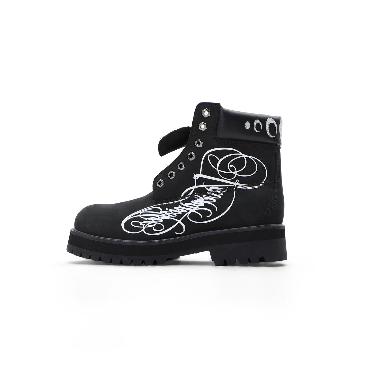 KARMANISTIC Rhinestone Leather Platform Boots - Black